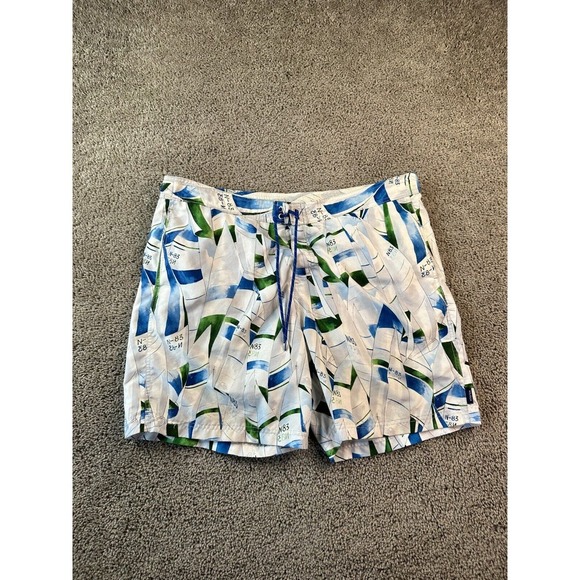 Nautica Shorts Mens Extra Large White Blue N83 Sailboats Swim Trunks FLAW - Picture 1 of 12